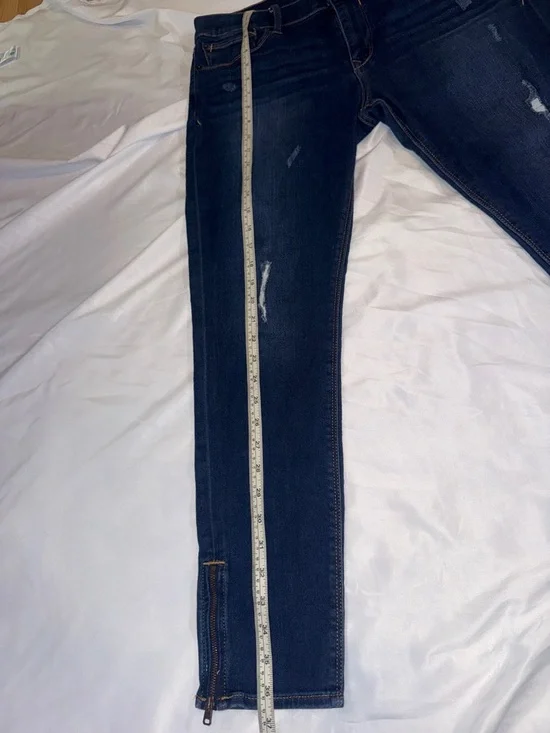 Express Dark Indigo Skinny Jeggings with Distressed Details and Ankle Zippers - Picture 8 of 8